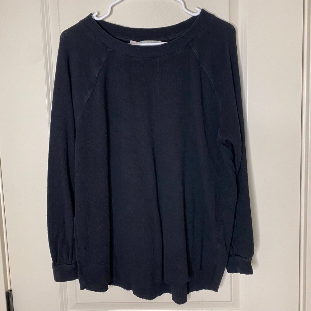 FP Beach Black Slub Knit Long Sleeve Top XS Slouchy Raglan Oversized Casual